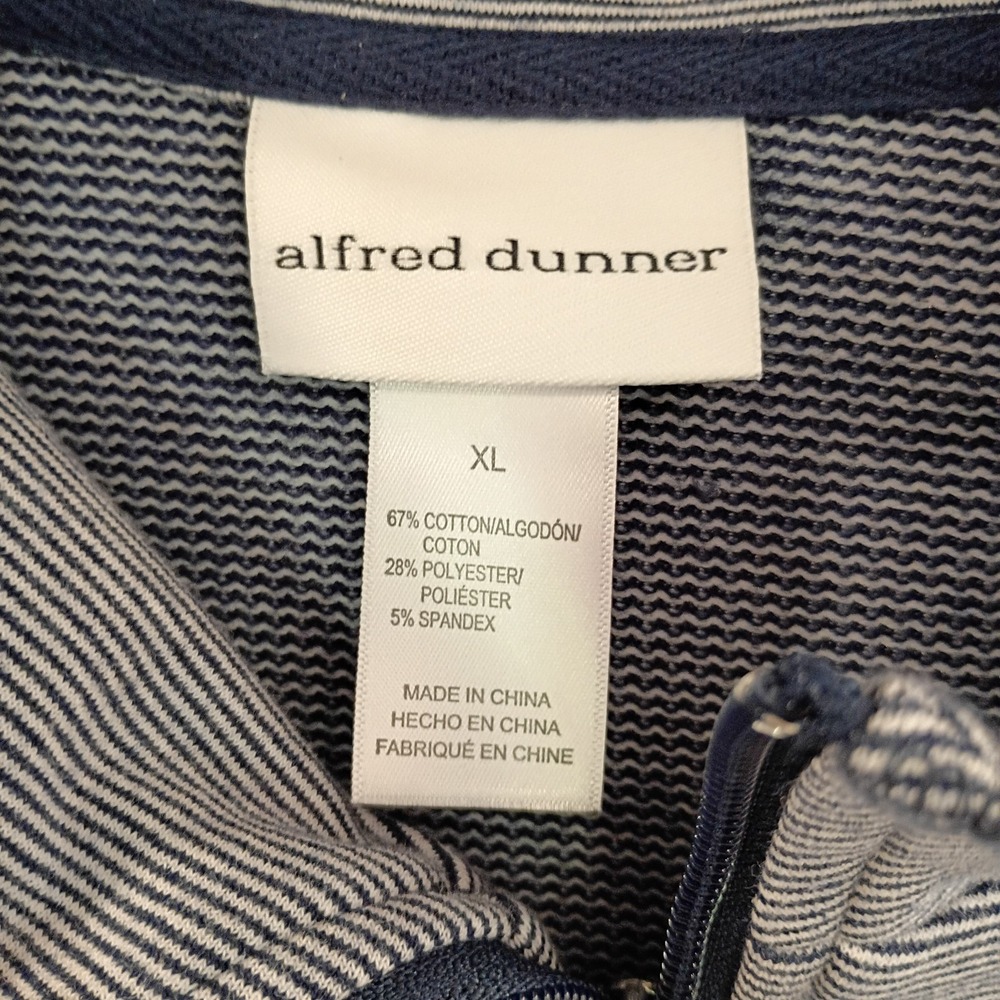 Alfred Dunner Women's XL Full-Zip Golf Vest Navy Blue & White Striped‎ Pockets - Picture 3 of 5